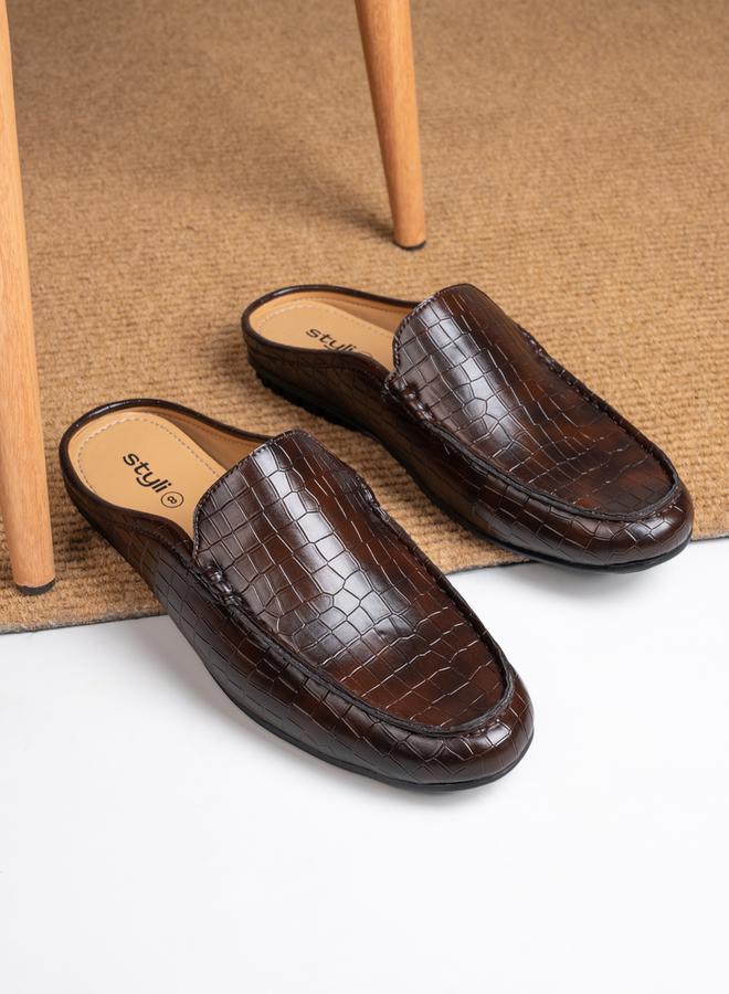 Styli Snake Skin Textured Slip On Mules  - Image 1