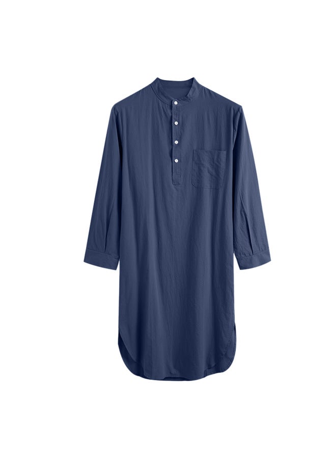 عباية - بيجاما نوم رجالية طويلة - كحلي، مقاس XXL - ملابس نوم، ملابس استرخاء مريحة، رداء قطني ناعم، ملابس منزلية، ثوب نوم - Image 1