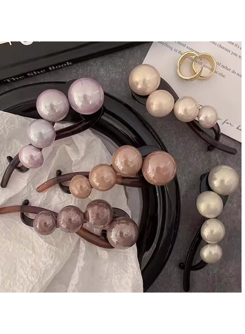 جلوسكي أنيق كبير لؤلؤة دبوس الشعر للنساء بسيطة اللون الصلب البلاستيك كلمة واحدة Twist كليب دبوس الشعر القرش كليب رأس ملحقات الشعر - Image 2