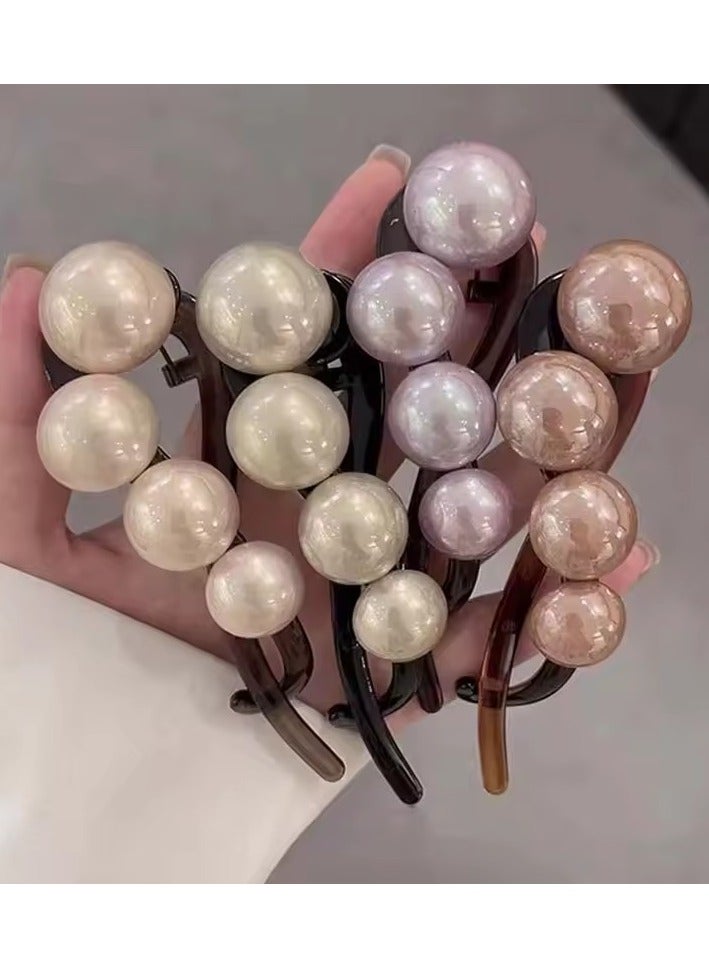 جلوسكي أنيق كبير لؤلؤة دبوس الشعر للنساء بسيطة اللون الصلب البلاستيك كلمة واحدة Twist كليب دبوس الشعر القرش كليب رأس ملحقات الشعر - Image 3