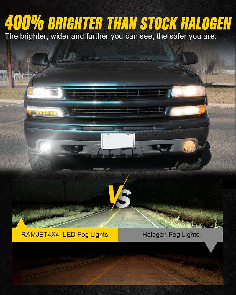RAMJET4X4 LED Fog Lights Assembly DOT Driving Fog Lamps Replacement Compatible with 2001-2006 Chevy Tahoe Suburban 1500 (Fit Z71 ONLY), 1994-2003 Pontiac Grand Prix, 2000-2005 Pontiac Sunfire - Image 2