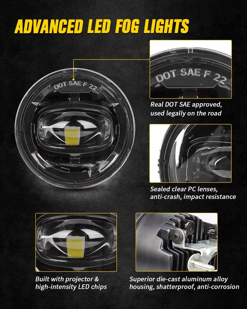 RAMJET4X4 LED Fog Lights Assembly DOT Driving Fog Lamps Replacement Compatible with 2001-2006 Chevy Tahoe Suburban 1500 (Fit Z71 ONLY), 1994-2003 Pontiac Grand Prix, 2000-2005 Pontiac Sunfire - Image 4