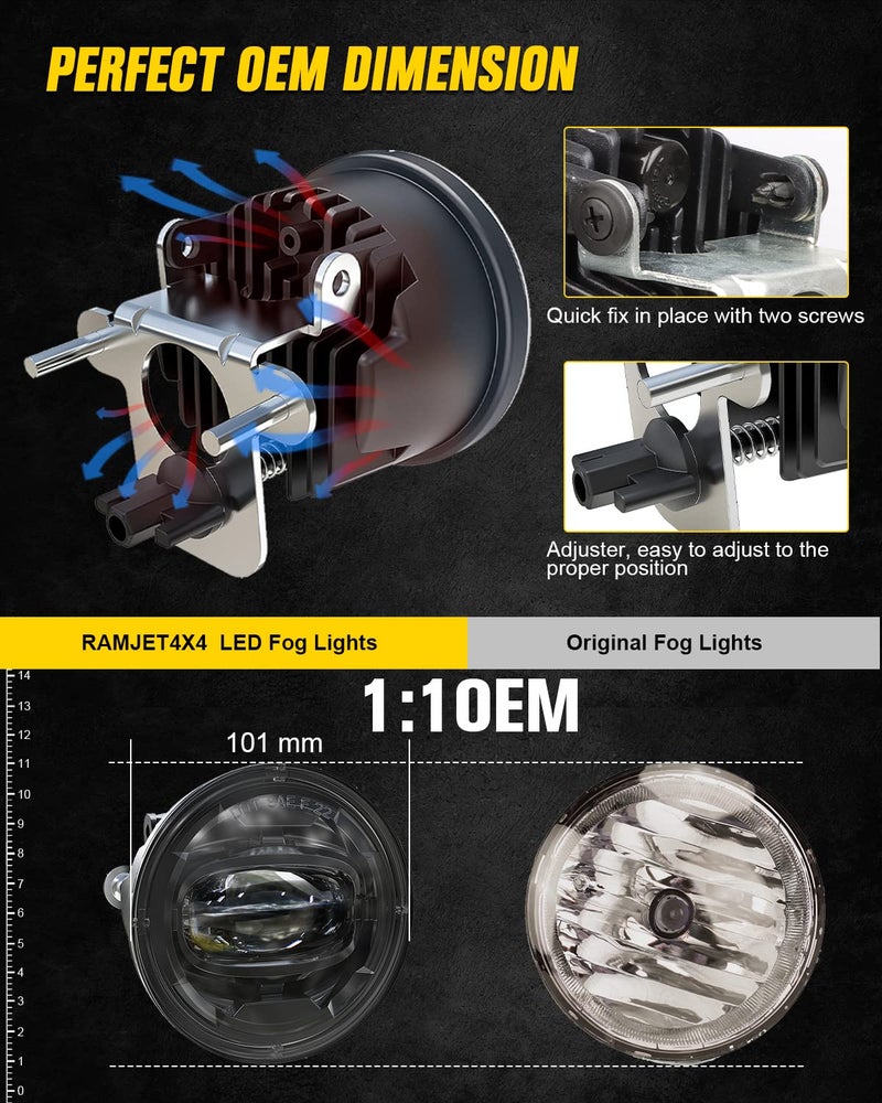 RAMJET4X4 LED Fog Lights Assembly DOT Driving Fog Lamps Replacement Compatible with 2001-2006 Chevy Tahoe Suburban 1500 (Fit Z71 ONLY), 1994-2003 Pontiac Grand Prix, 2000-2005 Pontiac Sunfire - Image 5