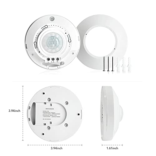 RAYZEEK Ceiling Mount 360 degree PIR Occupancy Motion Sensor,2200W,110-265V,8-12M High Sensitive HardWired Occupancy Sensor Detector, Commercial/Residential,Up to 1600 sq.ft(10A,Neutral Wire Required) - Image 4