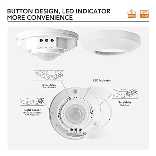 RAYZEEK Ceiling Mount 360 degree PIR Occupancy Motion Sensor,2200W,110-265V,8-12M High Sensitive HardWired Occupancy Sensor Detector, Commercial/Residential,Up to 1600 sq.ft(10A,Neutral Wire Required) - Image 2