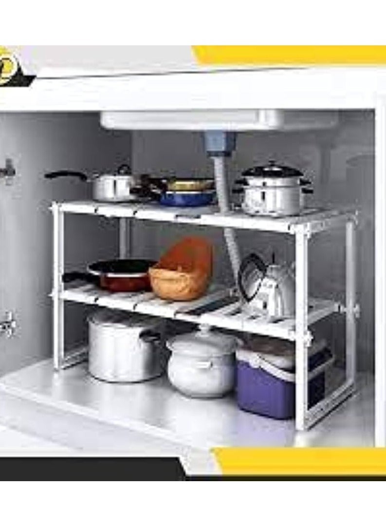2 Tiers Pool Space Arrangement Frame Adjustable Under Sink Storage Organizer  - Image 1