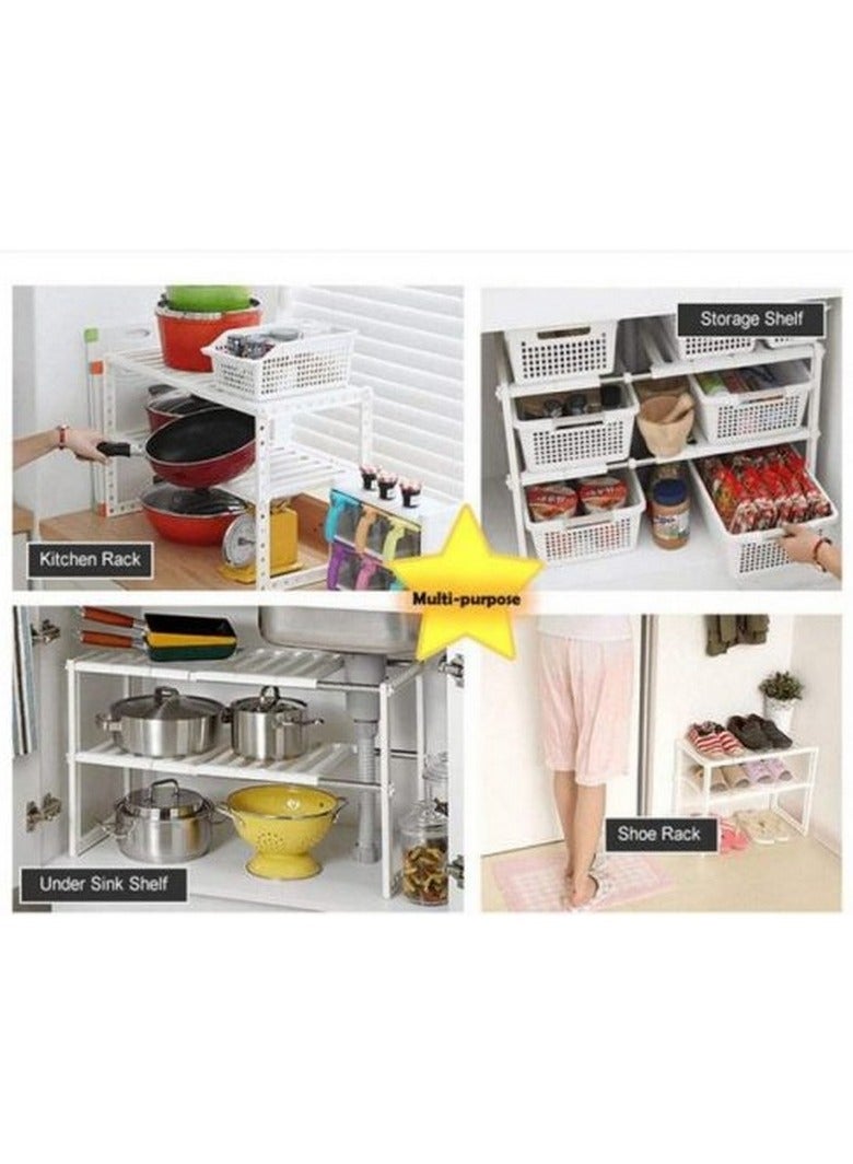 2 Tiers Pool Space Arrangement Frame Adjustable Under Sink Storage Organizer  - Image 2