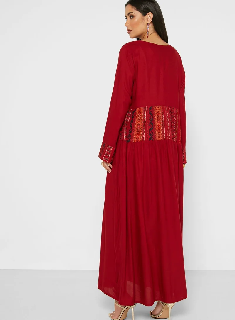 Amri Patchwork Detail Printed Jalabiya