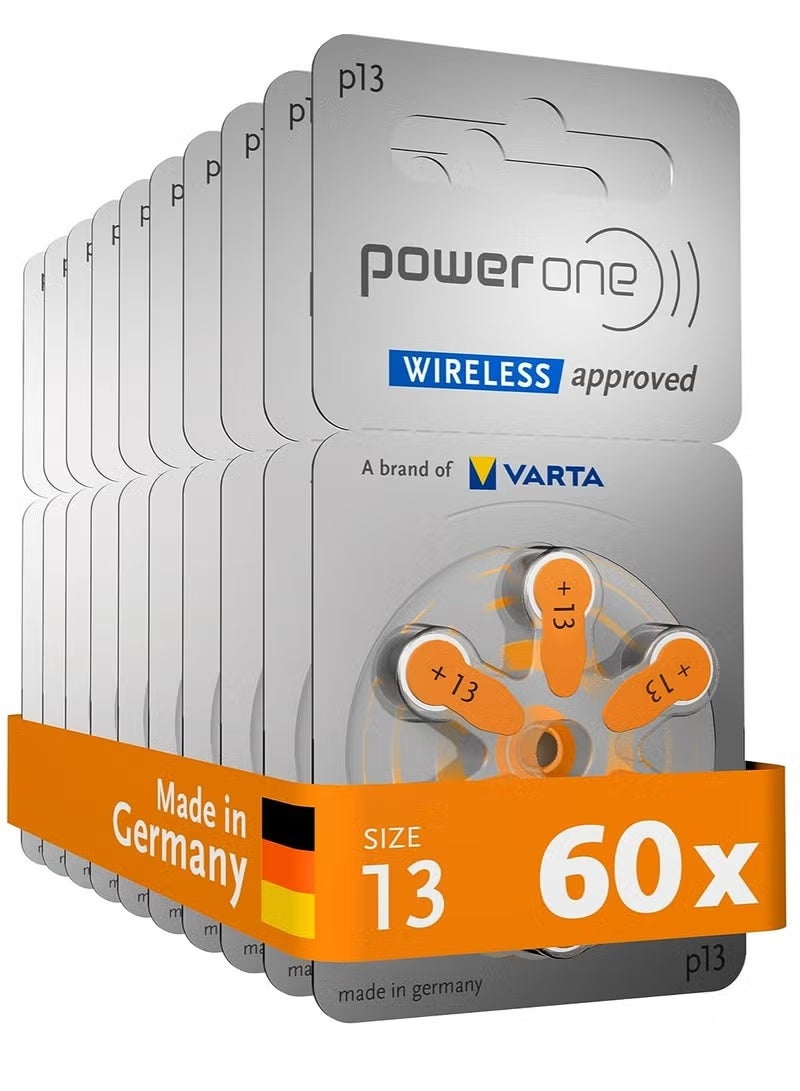 بطاريات سماعات الأذن عالية المستوى PowerOne 1.45V الأصلية الألمانية P13 عبوة من 60 قطعة