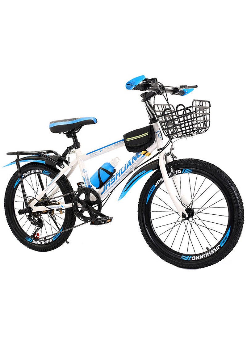 JRSHUANG Mountain Bike 18 Inch, 7 Speed Dual Disc Brake Bicycle with Passengers Rear Seat Adjustable Seat and Basket, Kids Road Bike for 6-18 Years Boys and Girls - Image 1