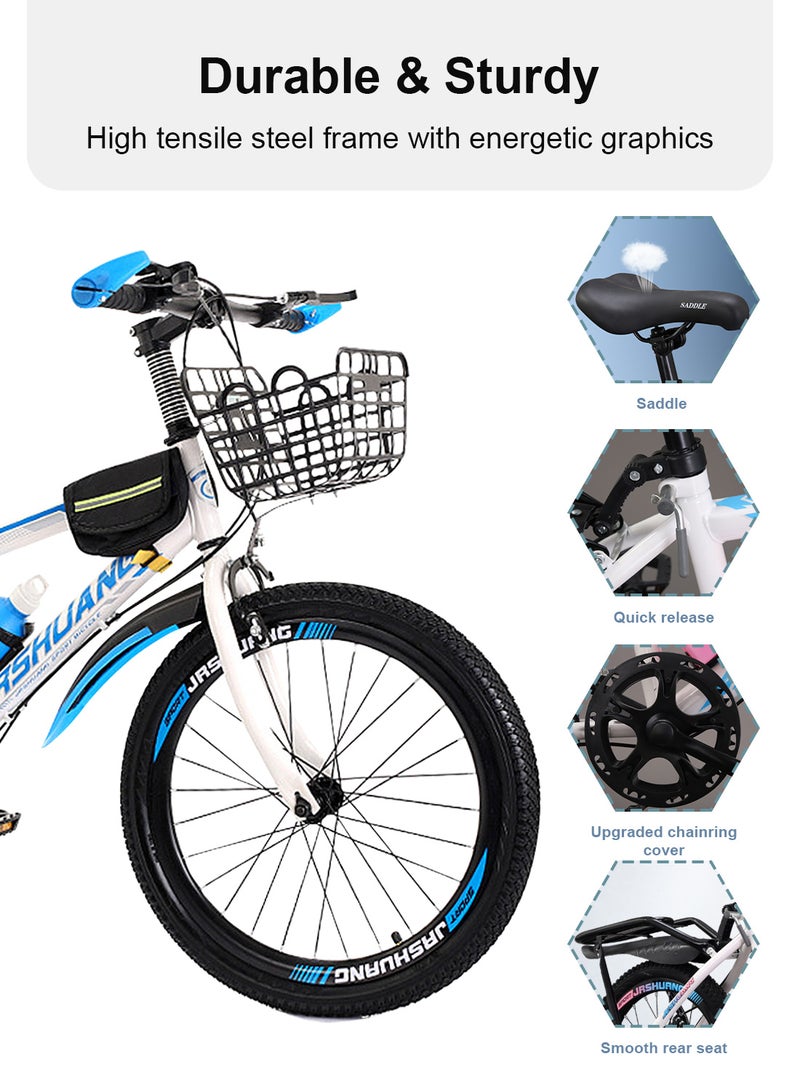 JRSHUANG Mountain Bike 18 Inch, 7 Speed Dual Disc Brake Bicycle with Passengers Rear Seat Adjustable Seat and Basket, Kids Road Bike for 6-18 Years Boys and Girls - Image 3