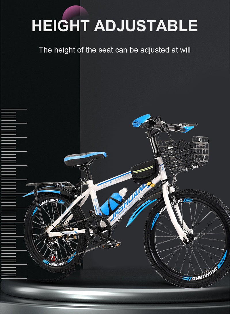 JRSHUANG Mountain Bike 18 Inch, 7 Speed Dual Disc Brake Bicycle with Passengers Rear Seat Adjustable Seat and Basket, Kids Road Bike for 6-18 Years Boys and Girls - Image 5
