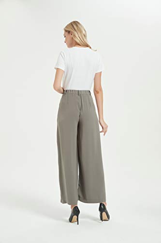 Tronjori Women High Waist Casual Wide Leg Long Palazzo Pants Trousers Regular Size(L, Dark Gray) - Image 4