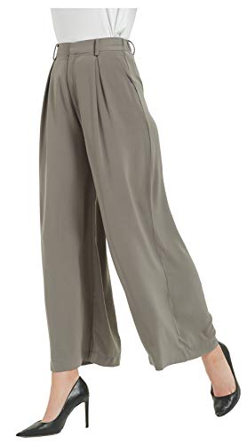 Tronjori Women High Waist Casual Wide Leg Long Palazzo Pants Trousers Regular Size(L, Dark Gray) - Image 1