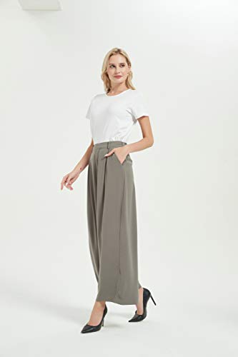 Tronjori Women High Waist Casual Wide Leg Long Palazzo Pants Trousers Regular Size(L, Dark Gray) - Image 3