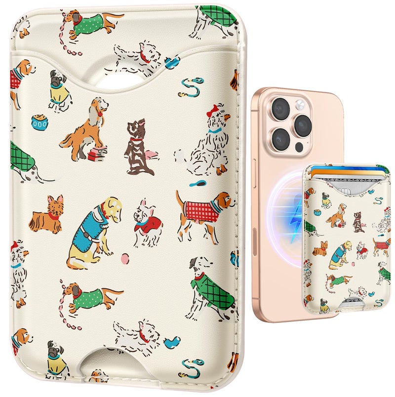 Shorogyt Compatible with Magsafe Wallet Magnetic Card Holder - Dogs Phone Wallets for Women Teen Girls Cute for iPhone 17/16/15/14/13/12 Series Slim for Apple Mag RFID Magnet, Fit 3 Cards - Image 1