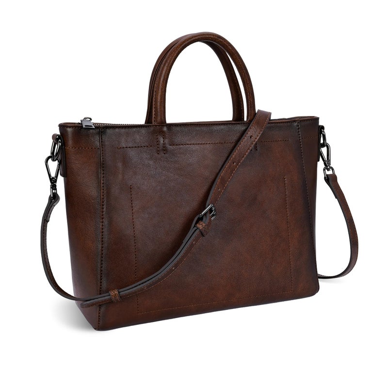 Iswee Genuine Leather Purse Tote Bag for Women Cross Body Purse and Handbags Shoulder Bags Large Top Handle Satchel Bags Designer Handbag with Zipper (Coffee) - Image 3