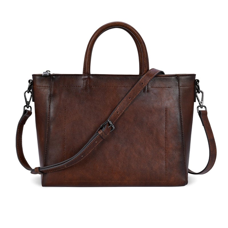 Iswee Genuine Leather Purse Tote Bag for Women Cross Body Purse and Handbags Shoulder Bags Large Top Handle Satchel Bags Designer Handbag with Zipper (Coffee) - Image 1