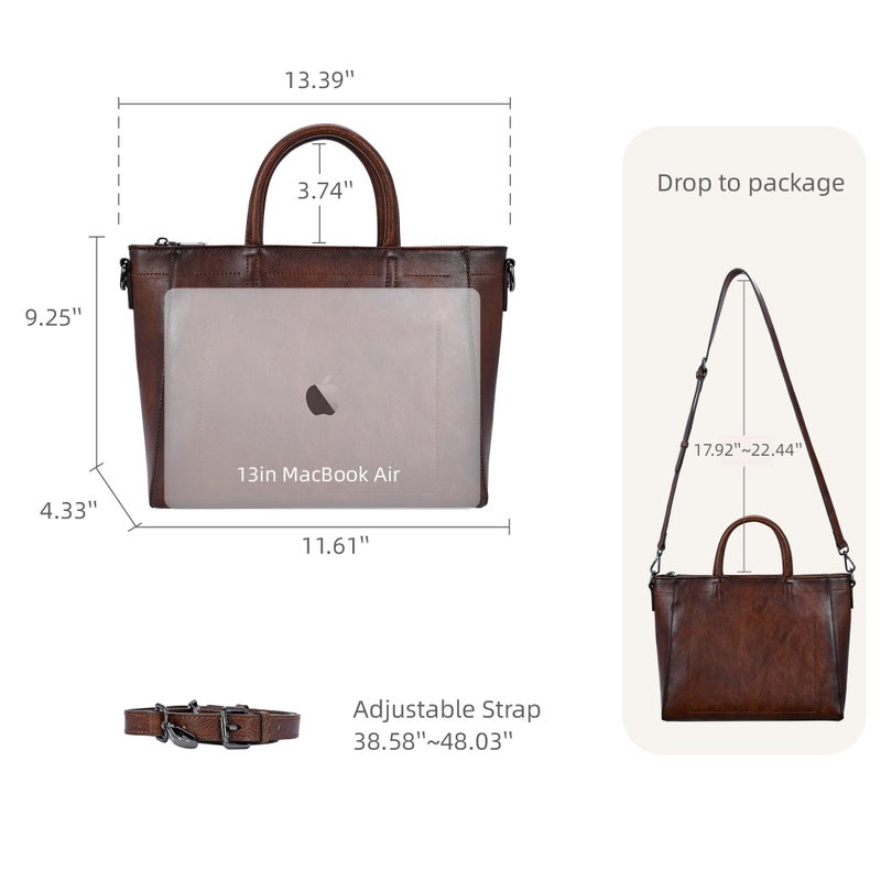Iswee Genuine Leather Purse Tote Bag for Women Cross Body Purse and Handbags Shoulder Bags Large Top Handle Satchel Bags Designer Handbag with Zipper (Coffee) - Image 5