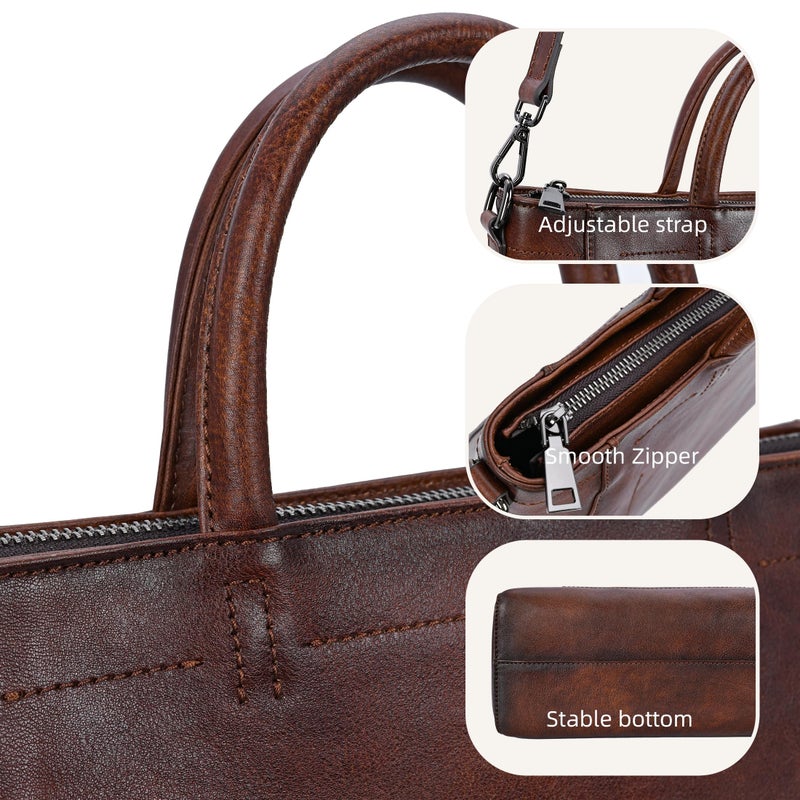 Iswee Genuine Leather Purse Tote Bag for Women Cross Body Purse and Handbags Shoulder Bags Large Top Handle Satchel Bags Designer Handbag with Zipper (Coffee) - Image 4