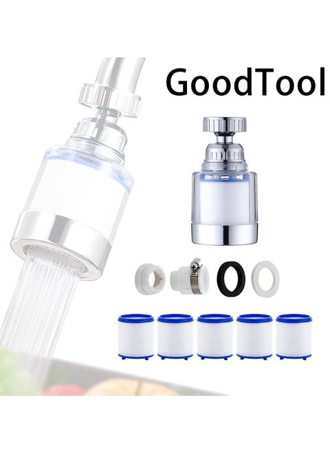 Sink Filter Water Faucet Water Sink Filter Universal 360 Degree Rotating Water Filter with 5 Cartridges Remove Heavy Metals and Hard for Kitchen and Bathroom