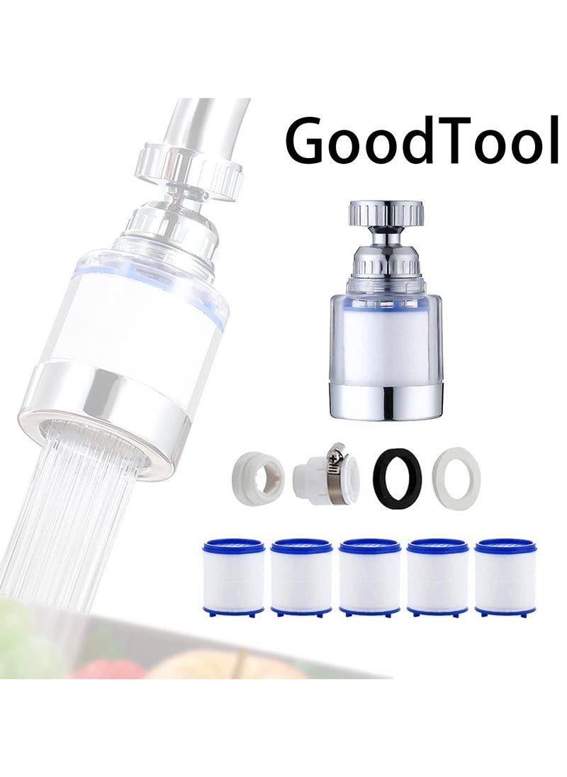 Sink Filter Water Faucet Water Sink Filter Universal 360 Degree Rotating Water Filter with 5 Cartridges Remove Heavy Metals and Hard for Kitchen and Bathroom