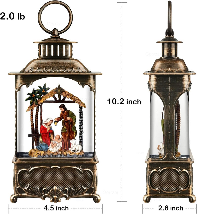 Gorrzai Christmas Snow Globes Nativity Snow Globe Lantern, Lighted Christmas Decorations Indoor with Music Timer Swirling Glitter, Light Up Jesus Musical Home Decor Gift, USB or Battery Operated - Image 5