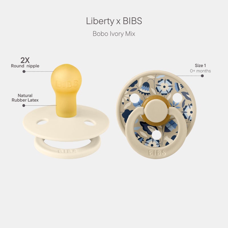 BIBS Colour Liberty Soother 2-Pack, BPA Free Dummy Pacifier, Round Nipple. Natural Rubber Latex, Made in Denmark, Size 1 (0-6 Months), Bobo Ivory Mix - Image 2