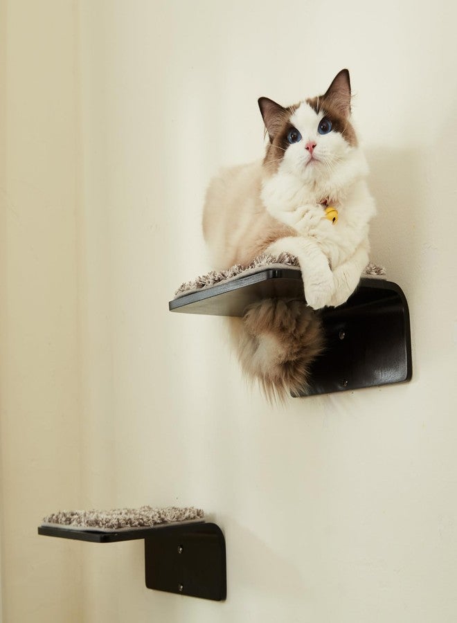 LIORCE 2 Set Cat Wall Steps - Wooden Cat Climbing Shelf for Wall - Cats Wall Stairs with Scratching Mat - Wall Mounted Cats Furniture for Jumping, Playing, and Lounging, Walnut - Image 4