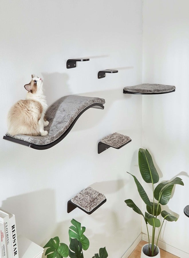 LIORCE 2 Set Cat Wall Steps - Wooden Cat Climbing Shelf for Wall - Cats Wall Stairs with Scratching Mat - Wall Mounted Cats Furniture for Jumping, Playing, and Lounging, Walnut - Image 5