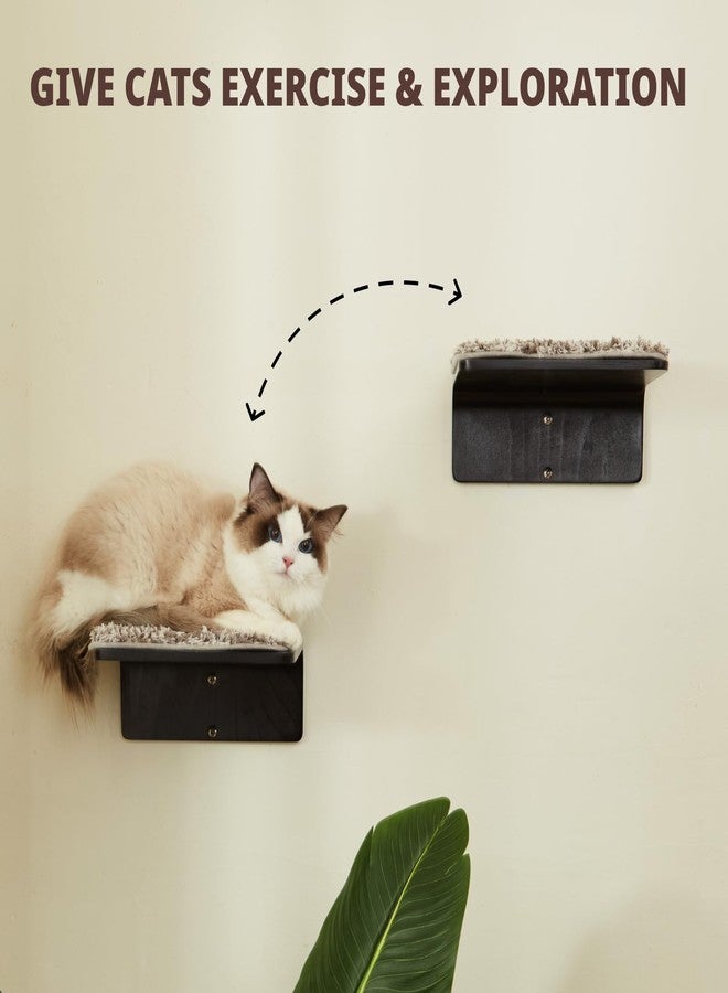 LIORCE 2 Set Cat Wall Steps - Wooden Cat Climbing Shelf for Wall - Cats Wall Stairs with Scratching Mat - Wall Mounted Cats Furniture for Jumping, Playing, and Lounging, Walnut - Image 2