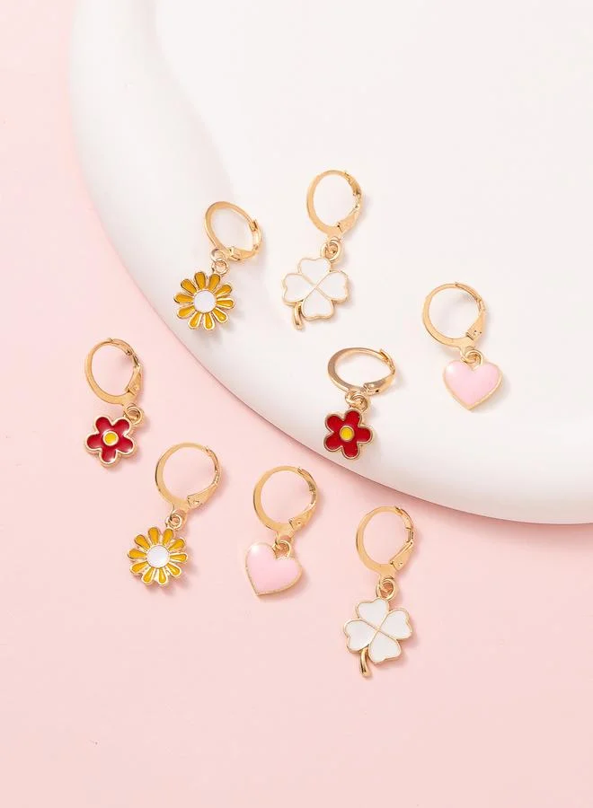 Take Two Girls Set of 5 - Heart Flower Drop Earrings