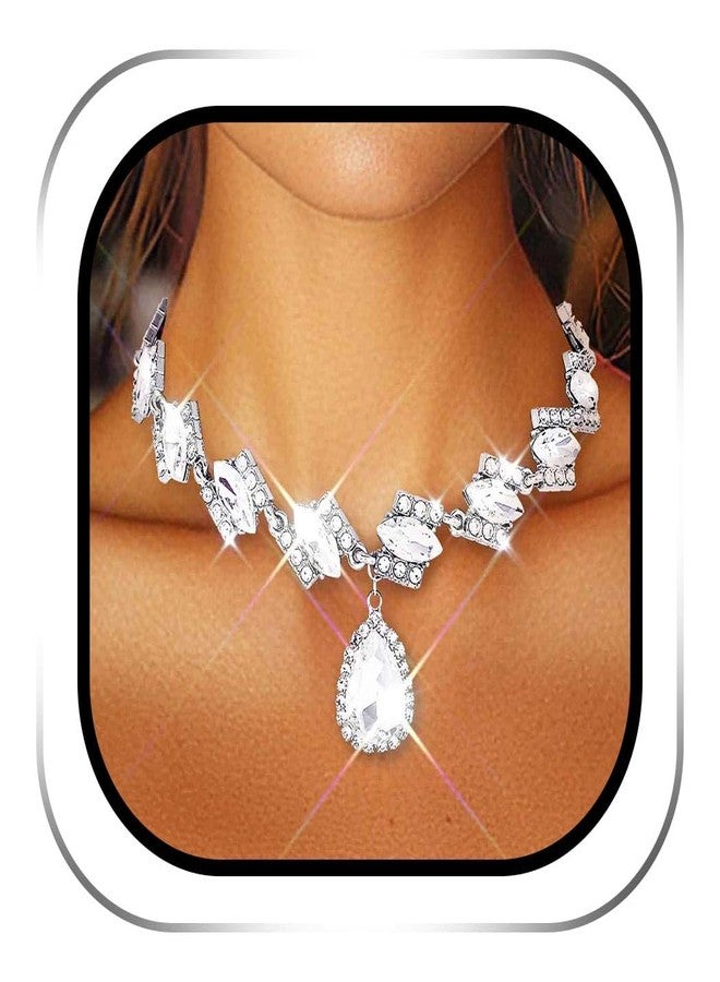 Zoestar Sparkly Rhinestone Choker Necklace Silver Bling Crystal Necklaces Prom Jewelry for Women - Image 1