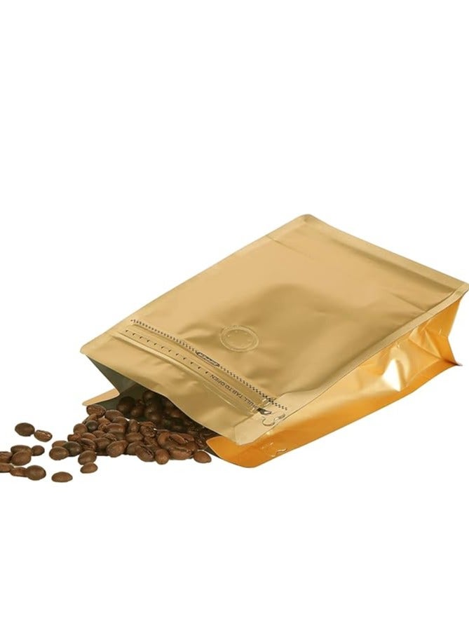 Home zone Coffee Bags with Valve(25 pcs,16 oz/1 lb) Gold High Barrier Aluminum Foil Flat Bottom Standing Empty Coffee Beans Storage Bag,Reusable Heat Sealable Side Zipper Pouches for Home or Store  - Image 3