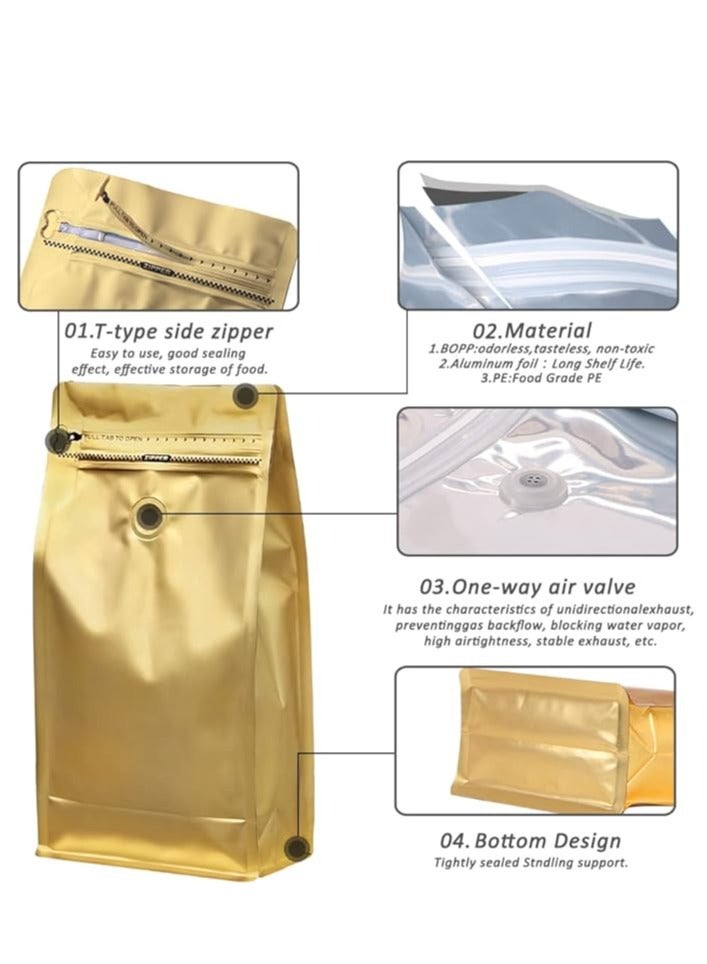Home zone Coffee Bags with Valve(25 pcs,16 oz/1 lb) Gold High Barrier Aluminum Foil Flat Bottom Standing Empty Coffee Beans Storage Bag,Reusable Heat Sealable Side Zipper Pouches for Home or Store  - Image 4