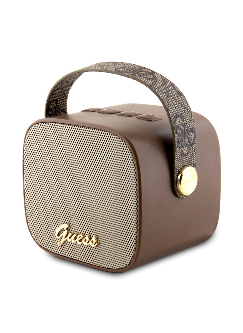 GUESS - PU Wireless Speaker With Handle And 4G Leather Script Logo / Studio Quality Sound / Lightweight and Luxurious Speaker - Brown - Image 1