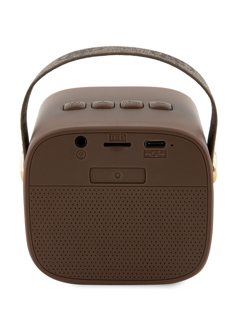 GUESS - PU Wireless Speaker With Handle And 4G Leather Script Logo / Studio Quality Sound / Lightweight and Luxurious Speaker - Brown - Image 1