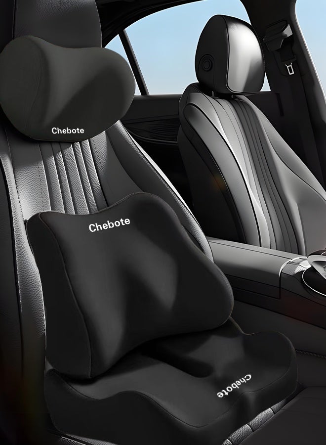 Wish Plus Lumbar Support Pillow and Car Headrest Neck Pillow Seat Cushion Set, Car Neck Pillow Kit, Lumbar Support Pillow for Car, Car Back Support, Memory Foam Low Back Cushion for Back Pain Relief, Automotive Interior - Image 1