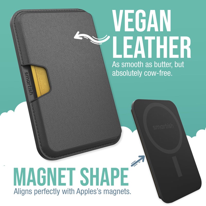 Smartish MagSafe Wallet - Side Hustle - Vegan Leather Slim Detachable Magnetic Card Holder Qi2 Certified iPhone MagSafe Wallet for Apple iPhone 17/16/15/14/13/12 Models - Black Tie Affair - Image 4