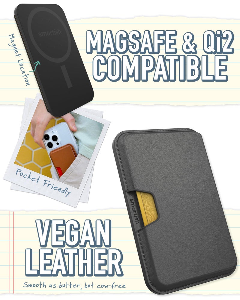 Smartish MagSafe Wallet - Side Hustle - Vegan Leather Slim Detachable Magnetic Card Holder Qi2 Certified iPhone MagSafe Wallet for Apple iPhone 17/16/15/14/13/12 Models - Black Tie Affair - Image 2