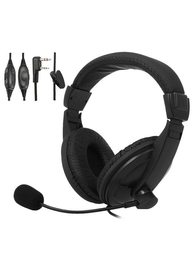 Generic - PTT VOX Earpiece with Microphone Walkie Talkie Headset Over Ear Radio Headphones Noise Reduction Two Pin K Plug for Kenwood for BAOFENG UV-5R 888S for Retevis H-777 2-way Radio Black - Image 1