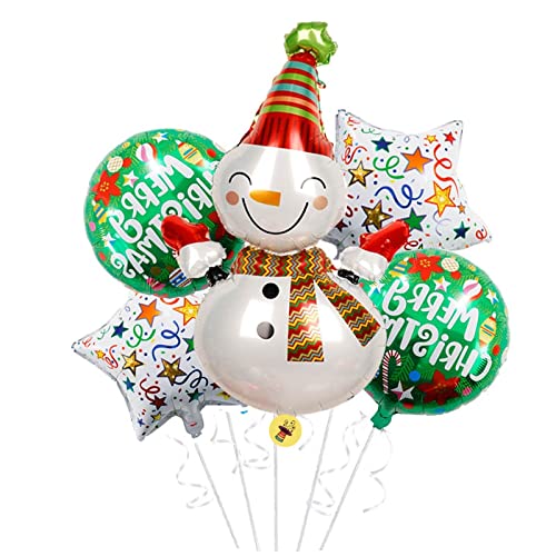 Atpata Funky 32inch Jumbo Snowman Foil Balloon with Round and Star Foil Balloons Set of 5pcs for Festive Xmas Winter Theme Decoration - Image 1