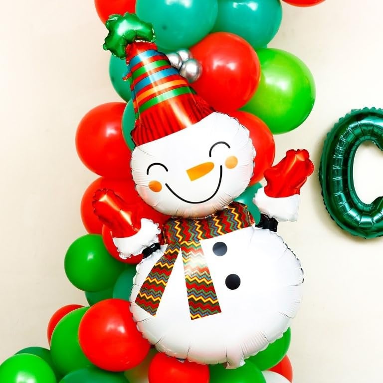 Atpata Funky 32inch Jumbo Snowman Foil Balloon with Round and Star Foil Balloons Set of 5pcs for Festive Xmas Winter Theme Decoration - Image 2