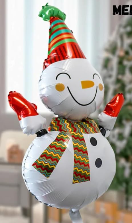 Atpata Funky 32inch Jumbo Snowman Foil Balloon with Round and Star Foil Balloons Set of 5pcs for Festive Xmas Winter Theme Decoration - Image 4