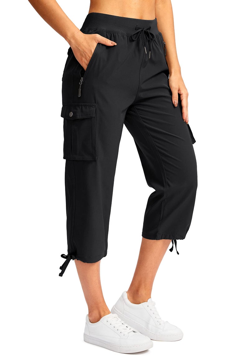 Soothfeel Women's Cargo Capris Pants with 6 Pockets Lightweight Quick Dry Travel Hiking Summer Pants for Women Casual (Black, XXL) - Image 1