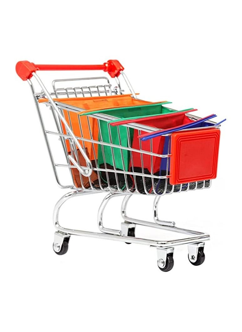 Yameem 4 Pieces Folding Supermarket Trolley Reusable Eco-Friendly Shopping Bags multicolour  - Image 2