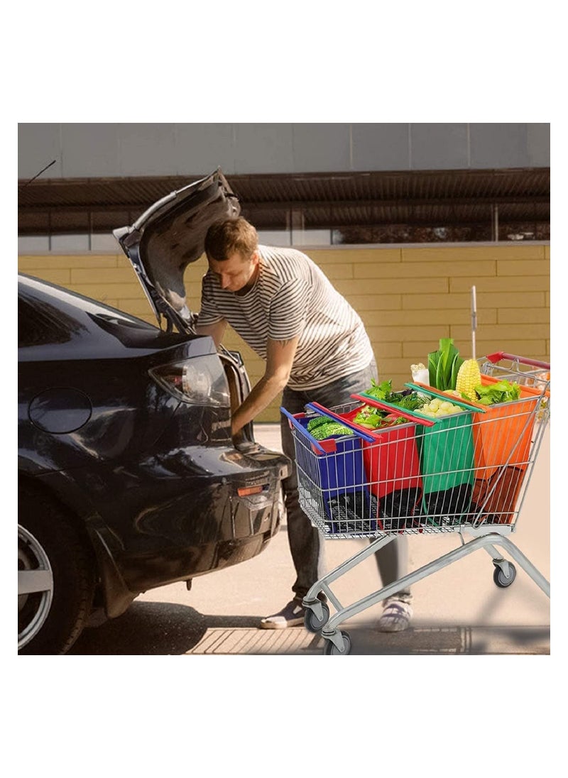 Yameem 4 Pieces Folding Supermarket Trolley Reusable Eco-Friendly Shopping Bags multicolour  - Image 3