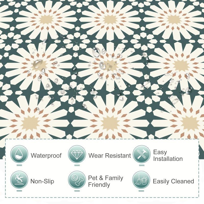 MORCART Peel and Stick Floor Tile - 20 PCS, 7.87" x 7.87" Vinyl Flooring - Waterproof Self-Adhesive Tile Sticker for Wall, Bathroom, Kitchen, Fireplace, Hallway - Green Floral Look - Image 3