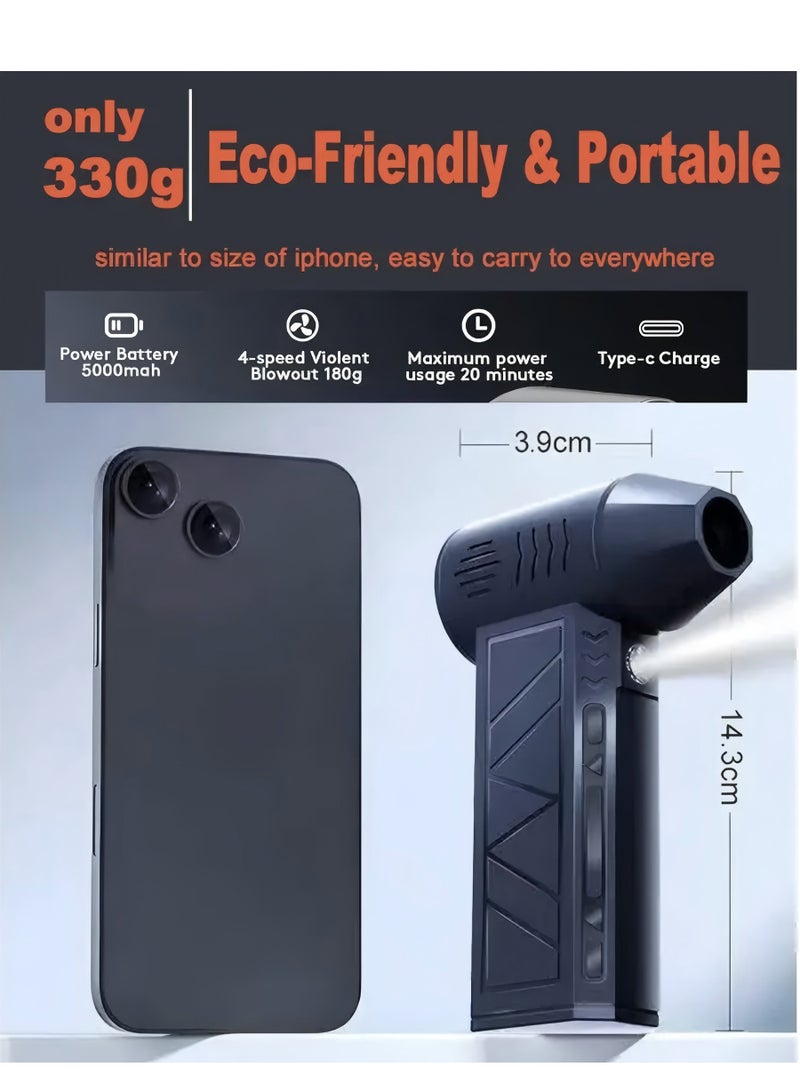 ZTEK Portable Mini Car Blower Air Blaster Handheld Compressed Duster 3 Speed Modes，Rechargeable with Detachable Nozzle Enhanced 90-100mph Top Violent Airflow - Image 5