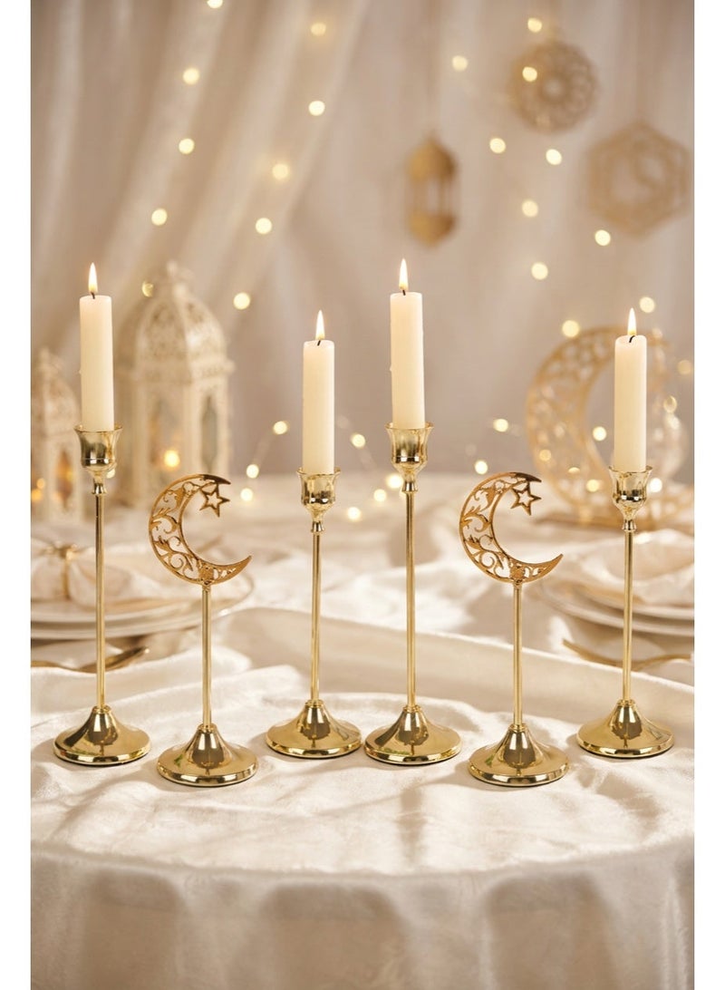6pcs Gold Ramadan Candle Holder, Table Center Decoration, Candlestick Decoration, Wedding Romantic Candlelight Dinner Props Cup Indoor Bedroom Candlestick, Stars, Moon, Lantern - Image 1
